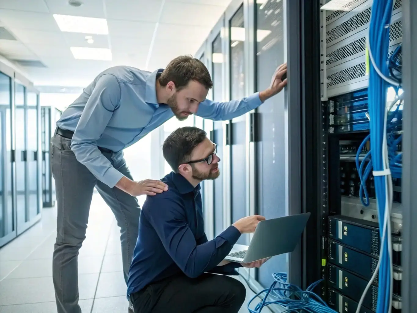 A professional team of IT experts providing on-site support at the Osborne Data Colocation facility, showcasing their local presence and expertise.