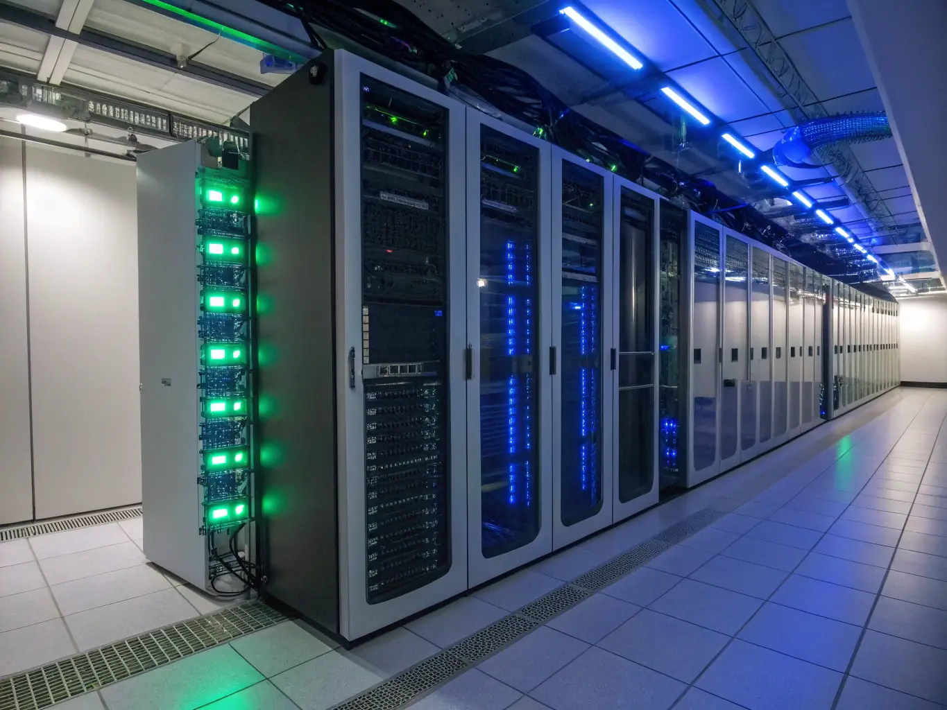 A server room in Australia with visible Green Racks branding, showcasing the physical location of the data center and emphasizing Australian data sovereignty.