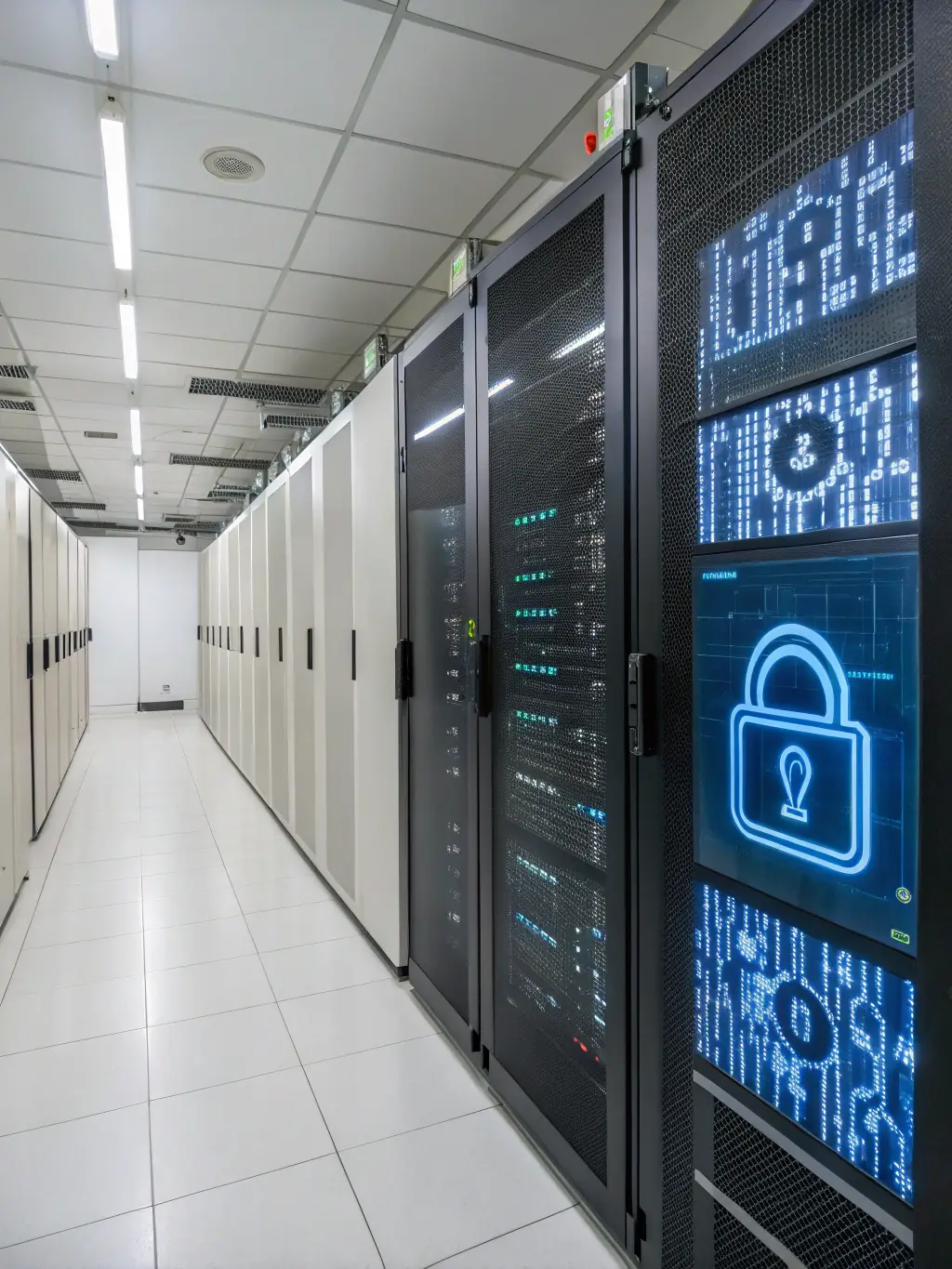 An illustration of secure email servers with a lock icon, emphasizing Green Racks' commitment to secure and private email hosting solutions.